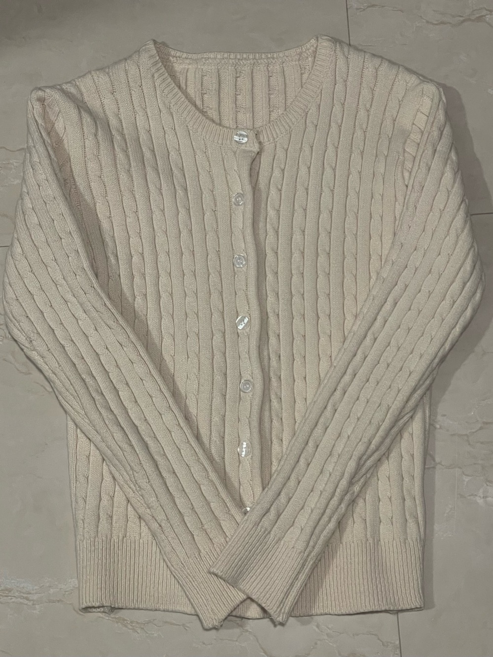Classic Cream Cable-Knit Button-Front Cardigan